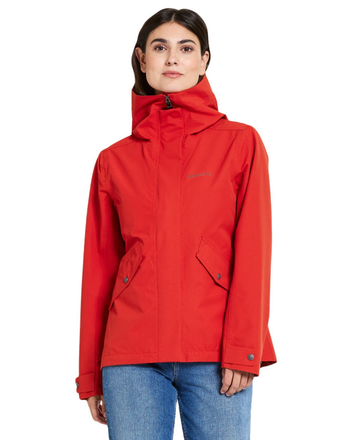 Pomme Red coloured Didriksons Womens Silja Jacket on white background #colour_pomme-red
