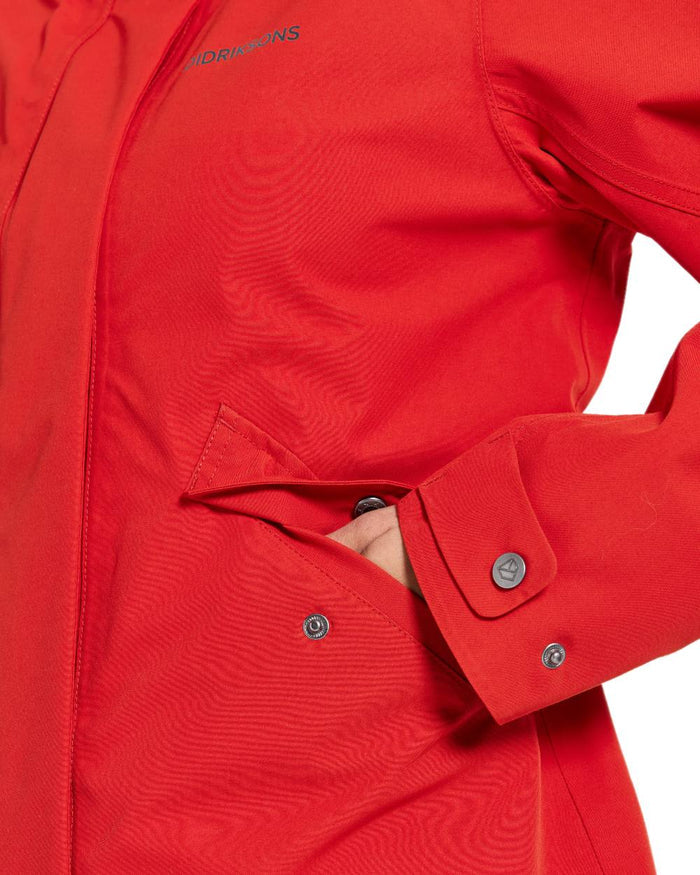Pomme Red coloured Didriksons Womens Silja Jacket on white background #colour_pomme-red
