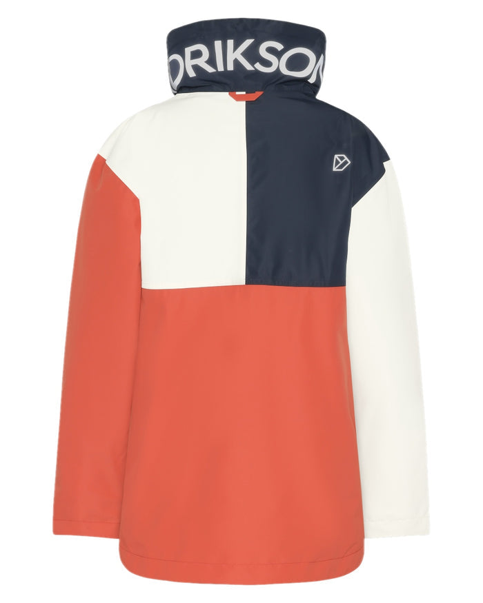Brique Red Dark Blue White coloured Didriksons Womens Thyra Jacket 3 on white background #colour_brique-red-dark-blue-white