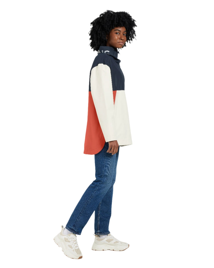 Brique Red Dark Blue White coloured Didriksons Womens Thyra Jacket 3 on white background #colour_brique-red-dark-blue-white