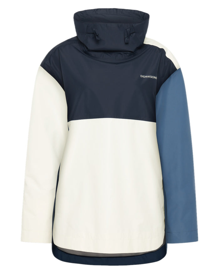 True Blue Dark Blue White coloured Didriksons Womens Thyra Jacket 3 on white background #colour_true-blue-dark-blue-white