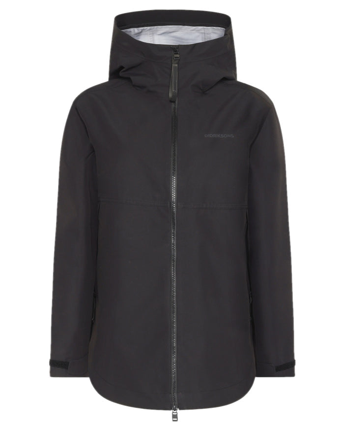 Black coloured Didriksons Tove Womens Jacket on white background #colour_black