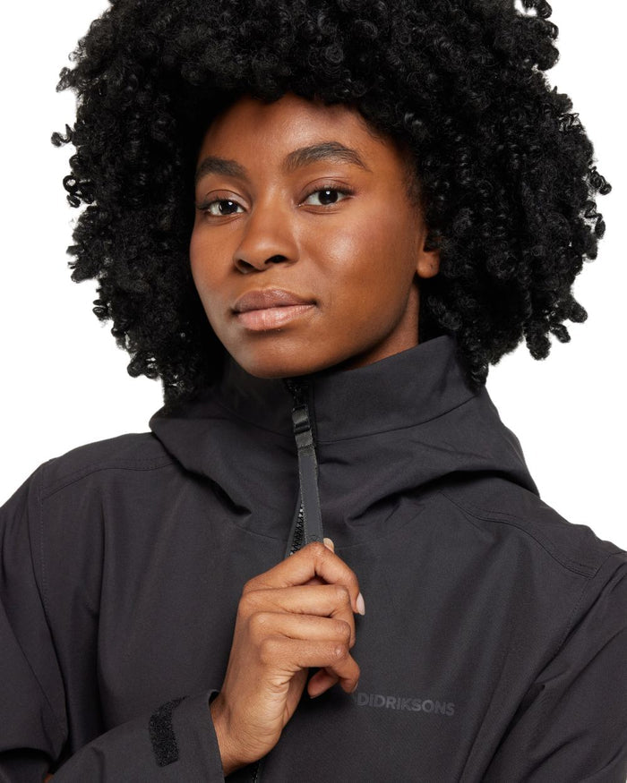 Black coloured Didriksons Tove Womens Jacket on white background #colour_black
