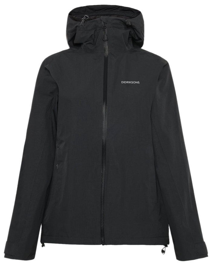 Black Coloured Didriksons Womens Trinya Jacket on white background #colour_black
