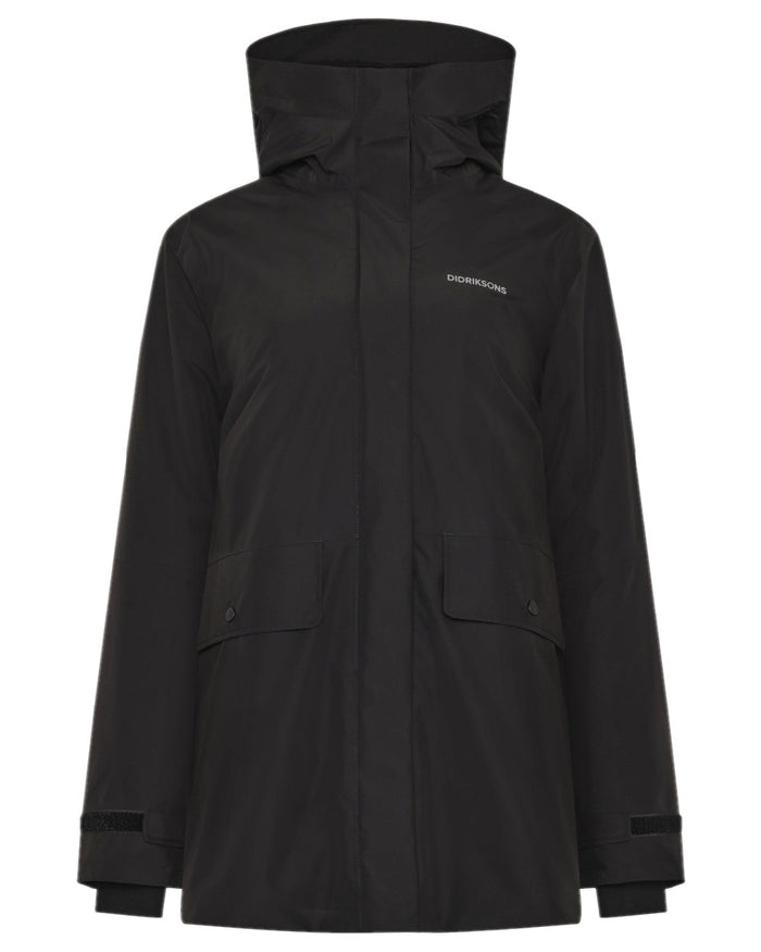 Black Coloured Didriksons Womens Tuva Parka on white background #colour_black
