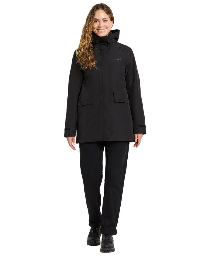 Black Coloured Didriksons Womens Tuva Parka on white background #colour_black