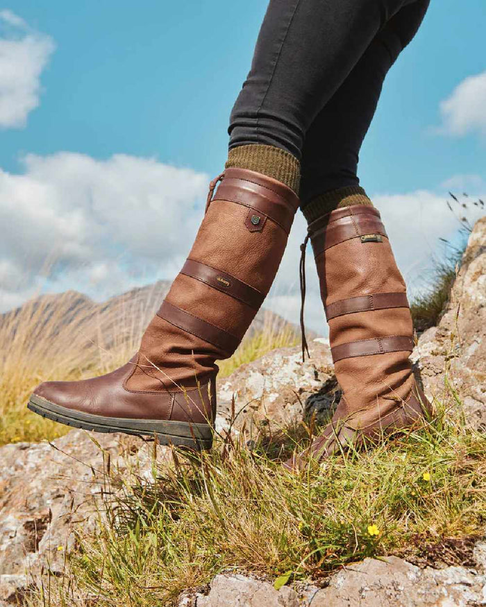 Olive Coloured Dubarry Alpaca Socks on mountain background #colour_olive