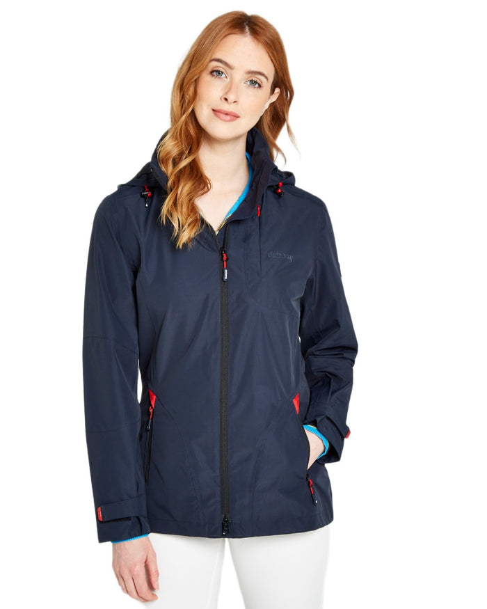 Navy coloured Dubarry Capeclear Waterproof Jacket on white background #colour_navy