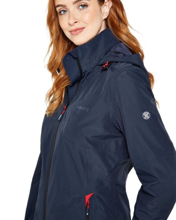 Navy coloured Dubarry Capeclear Waterproof Jacket on white background #colour_navy