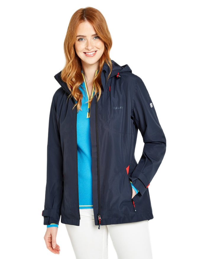 Navy coloured Dubarry Capeclear Waterproof Jacket on white background #colour_navy