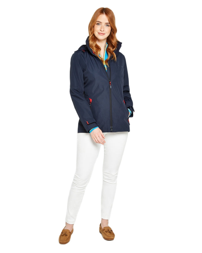 Navy coloured Dubarry Capeclear Waterproof Jacket on white background #colour_navy