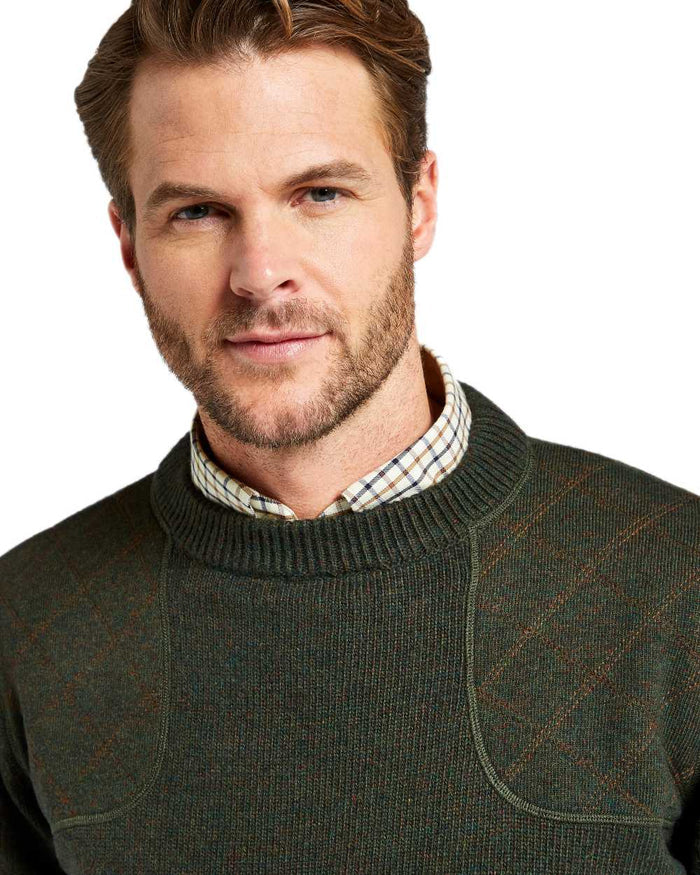 Olive Coloured Dubarry Clarinbridge Crew Neck Sweater on white background #colour_olive