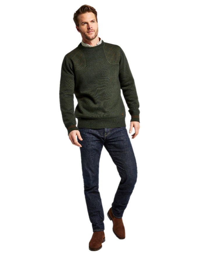 Olive Coloured Dubarry Clarinbridge Crew Neck Sweater on white background #colour_olive