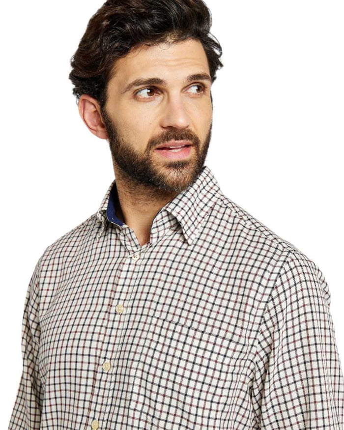 Ox Blood Coloured Dubarry Connell Tattersal Check Shirt on white background #colour_ox-blood