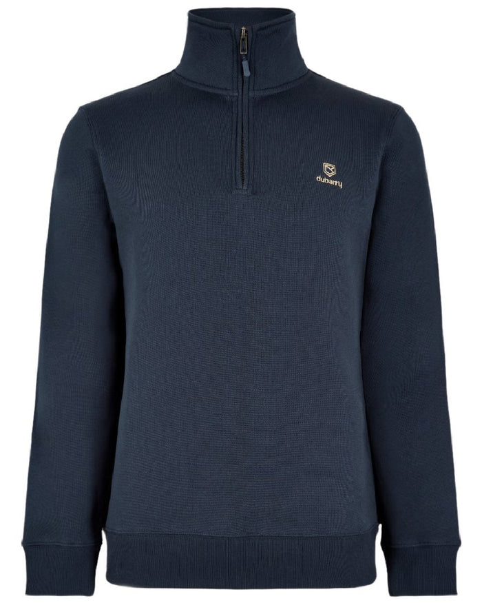 Navy coloured Dubarry Mens Boyce Zip Neck Sweater on white background #colour_navy