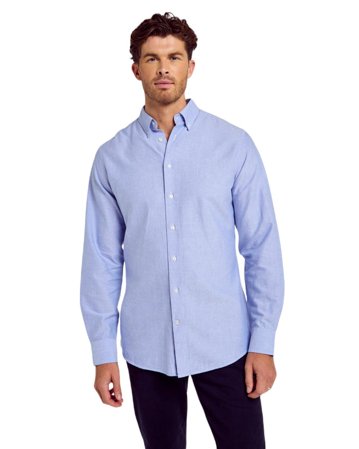 Pale Blue coloured Dubarry Mens Clontarf Oxford Shirt on white background #colour_pale-blue