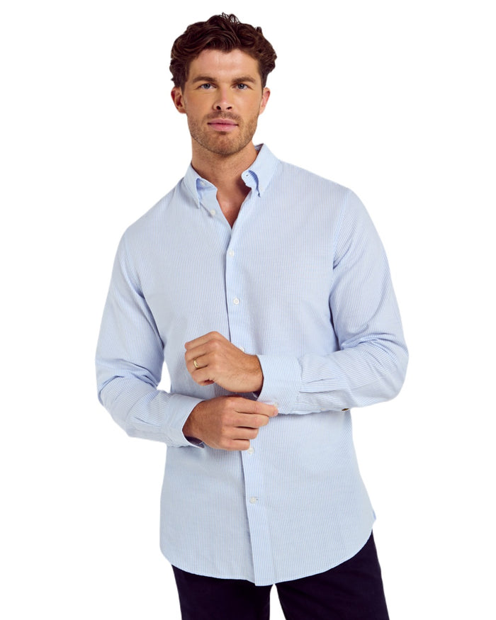 Blue Multi coloured Dubarry Mens Clontarf Oxford Shirt on white background #colour_blue-multi