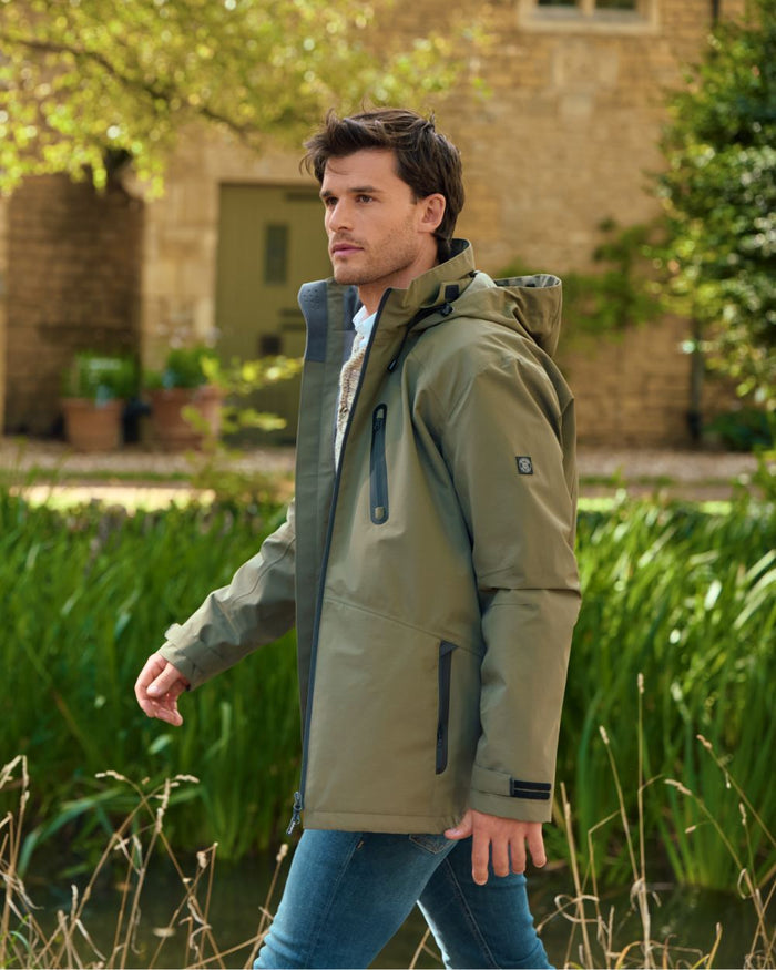 Kelp coloured Dubarry Mens Crossbarry Waterproof Jacket on outdoor background #colour_kelp