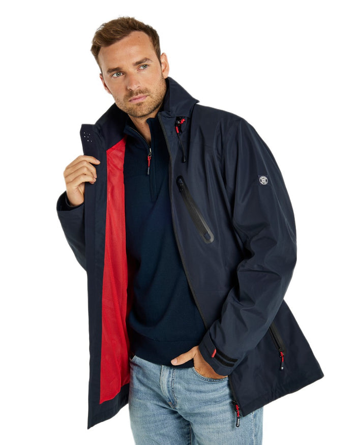 Navy coloured Dubarry Mens Crossbarry Waterproof Jacket on white background #colour_navy