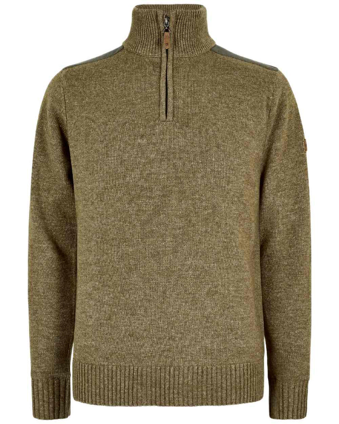 Dusky Green Coloured Dubarry Mens Doherty Zip Neck Sweater on white background #colour_dusky-green