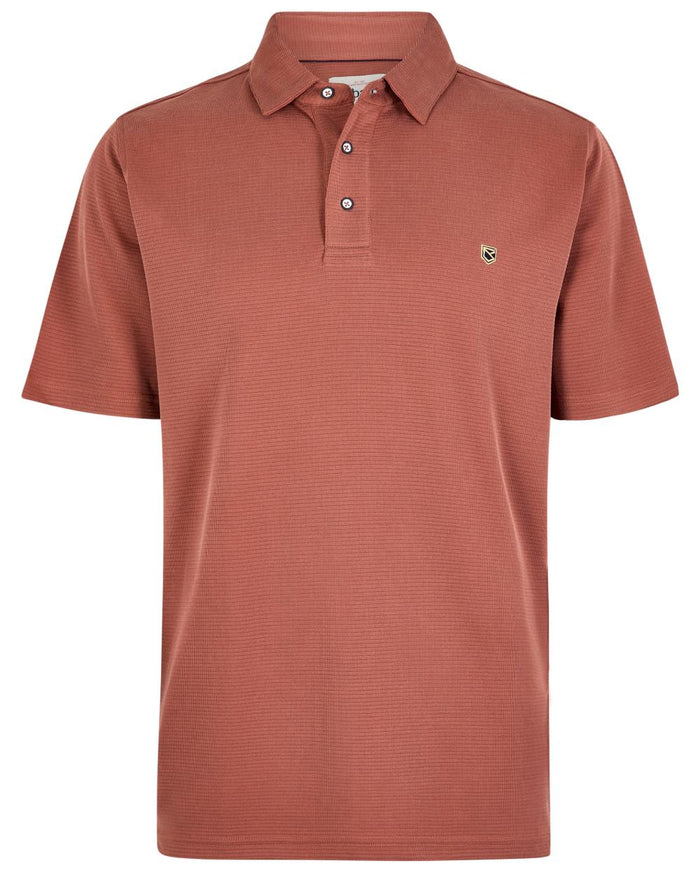 Rust coloured Dubarry Mens Gilligan Tencel Modal Polo T-Shirt on white background #colour_rust