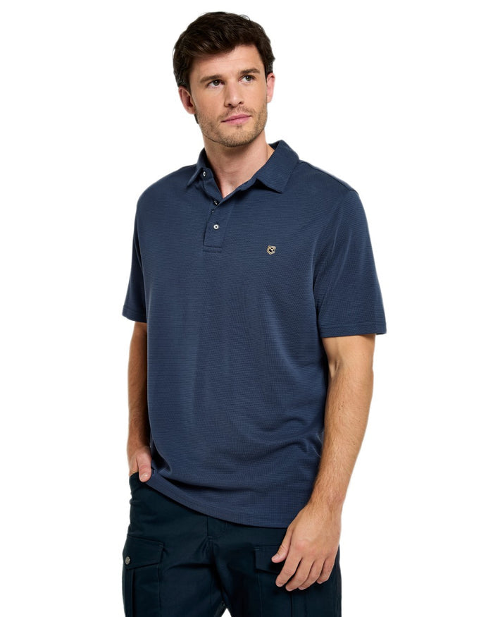 Navy coloured Dubarry Mens Gilligan Tencel Modal Polo T-Shirt on white background #colour_navy