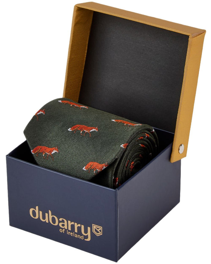 Olive Coloured Dubarry Mens Kavanagh 100% Silk Woven Tie on white background #colour_olive