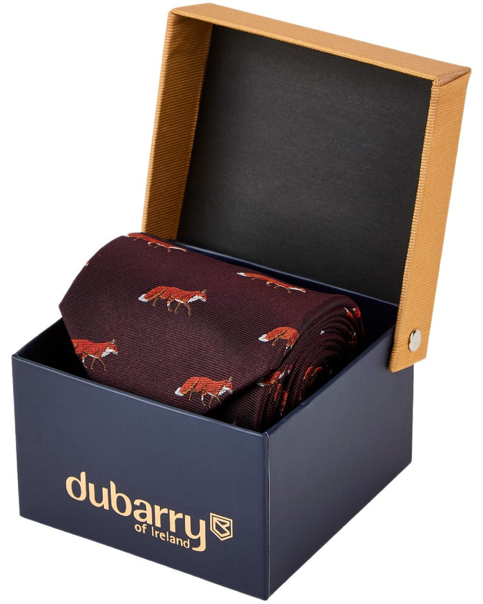 Merlot Coloured Dubarry Mens Kavanagh 100% Silk Woven Tie on white background #colour_merlot