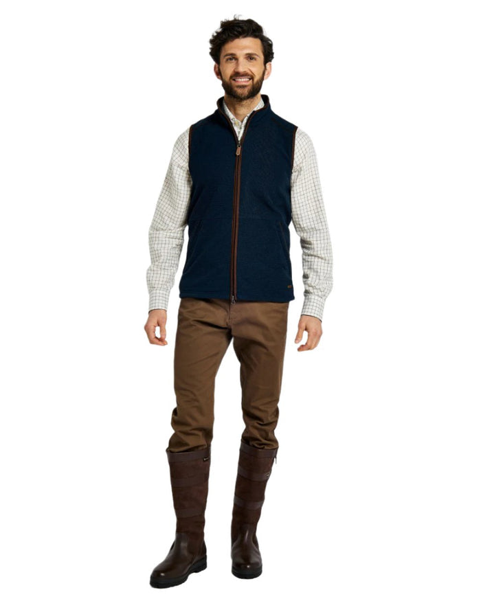 Navy Coloured Dubarry Mens Lifford Fleece Gilet on white background #colour_navy
