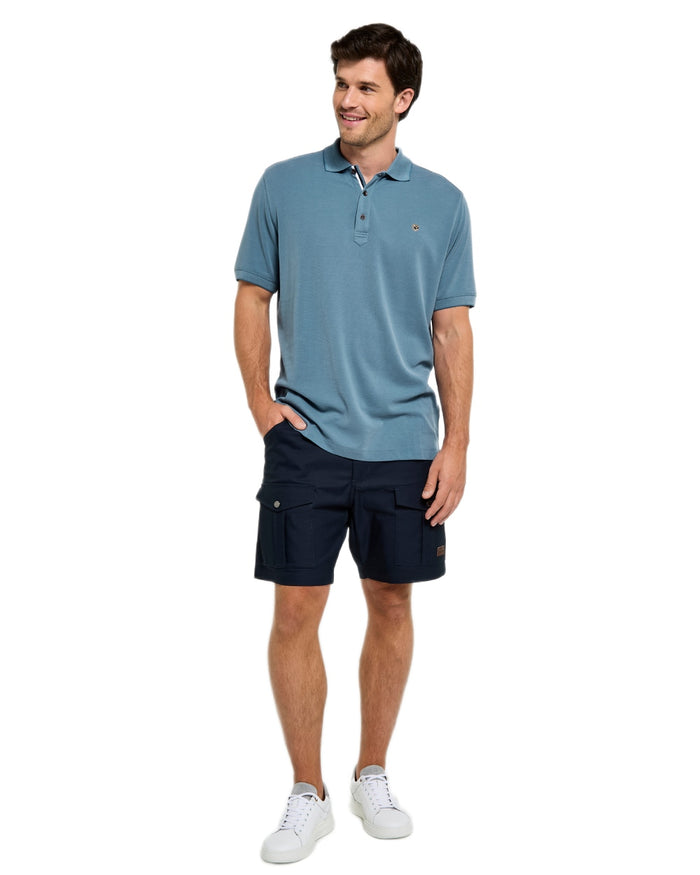 Indigo Coloured Dubarry Mens Morrison Polo Shirt on white background #colour_indigo