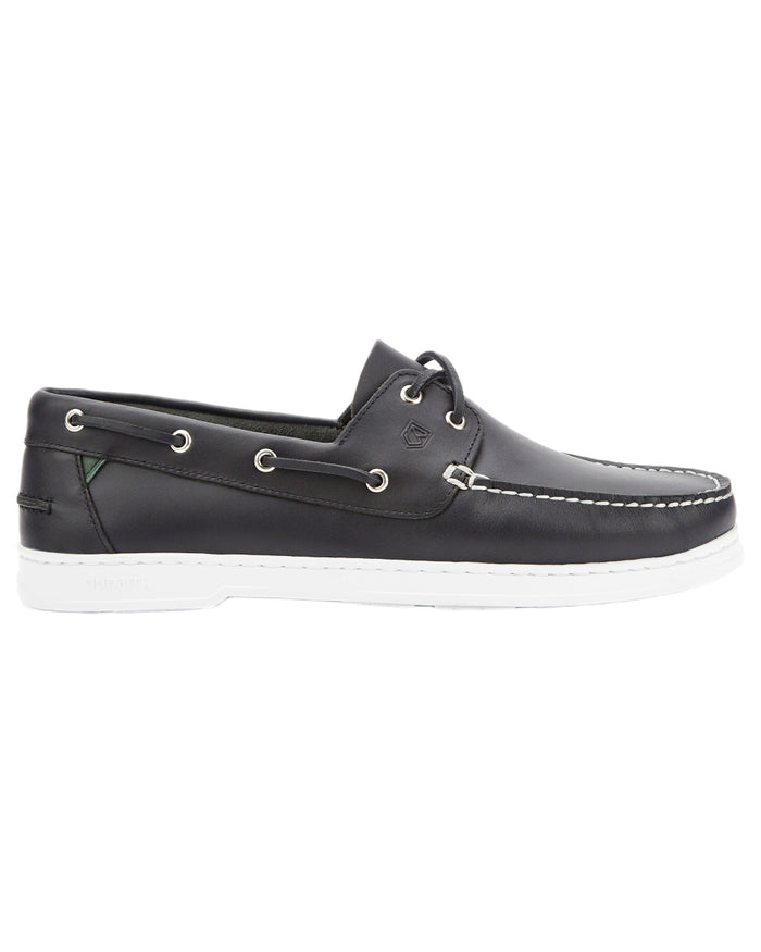 Navy coloured Dubarry Mens Oceania Two Eye-Tie Moccasin Shoes on white background #colour_navy