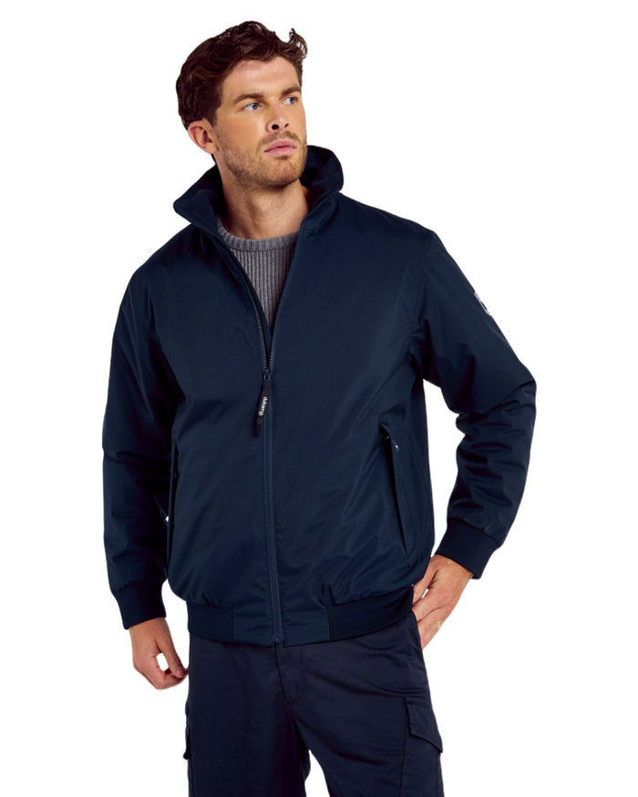 Navy coloured Dubarry Mens Starboard Waterproof Blouson Jacket on white background #colour_navy