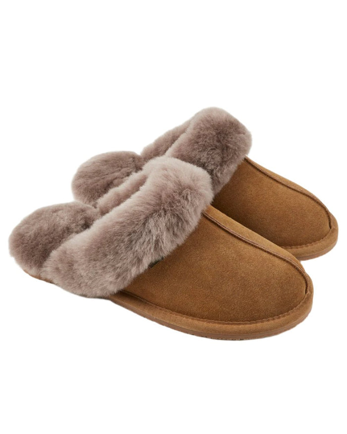 Sand Coloured Dubarry Rockmill Slip On Slippers On A White Background #colour_sand