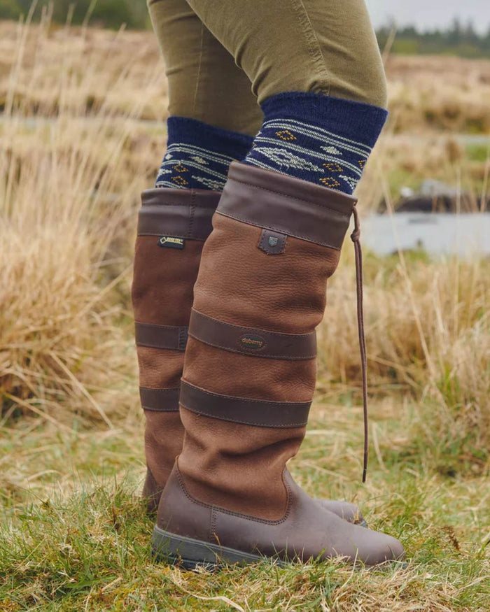 Navy Coloured Dubarry Rolestown Fair Isle Alpaca Socks on outdoor background #colour_navy