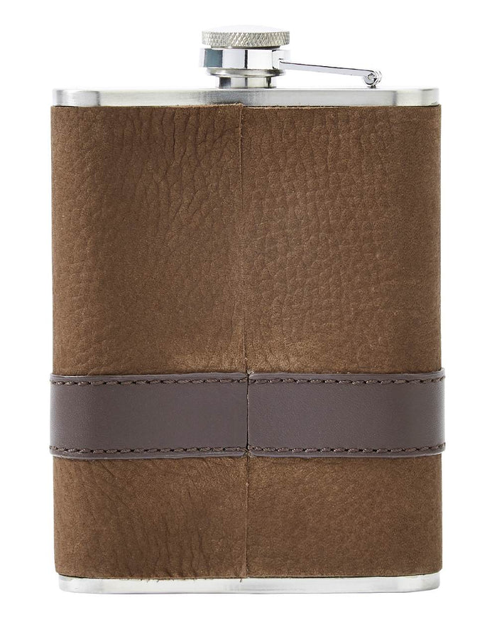 Walnut coloured Dubarry Rugby Hip Flask on white background #colour_walnut