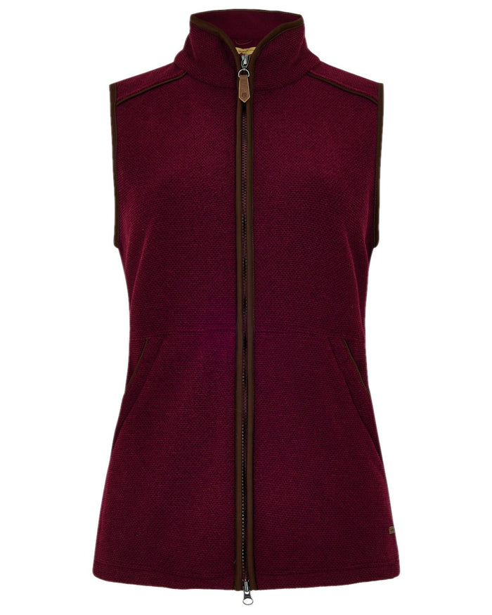 Ox Blood Coloured Dubarry Womens Carbury Fleece Gilet on white background #colour_ox-blood