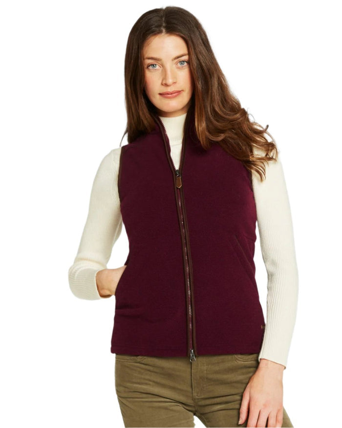 Ox Blood Coloured Dubarry Womens Carbury Fleece Gilet on white background #colour_ox-blood