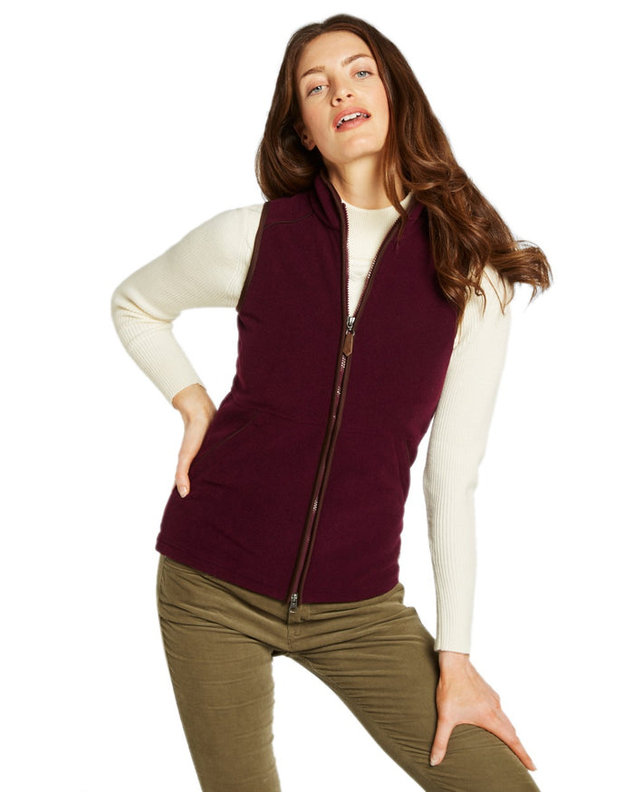 Ox Blood Coloured Dubarry Womens Carbury Fleece Gilet on white background #colour_ox-blood