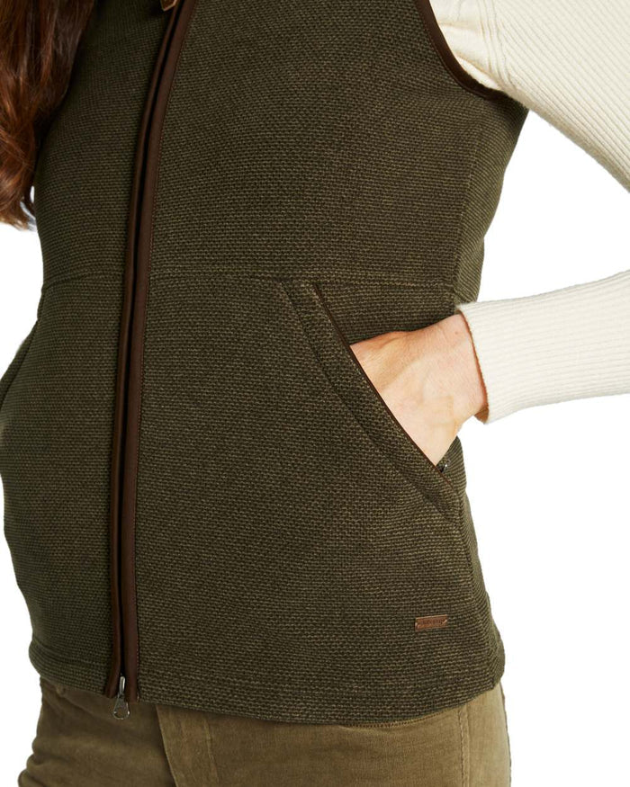 Olive Coloured Dubarry Womens Carbury Fleece Gilet on white background #colour_olive