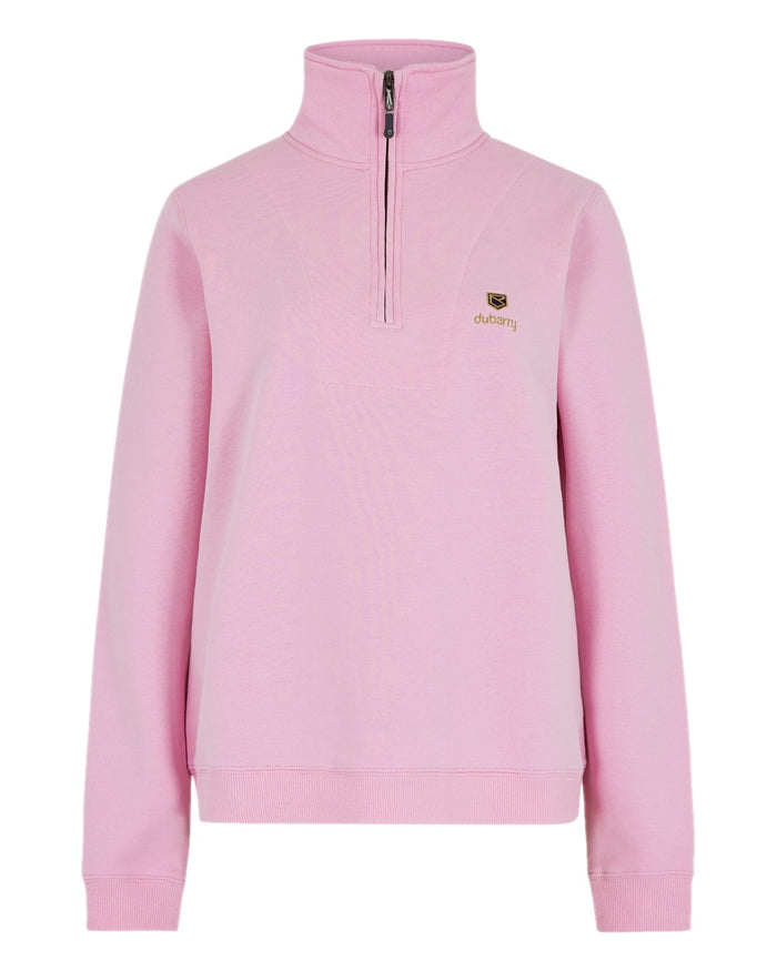 Pink coloured Dubarry Womens Castlemartyr Quarter Zip Sweatshirt on white background #colour_pink