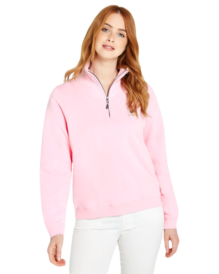 Pink coloured Dubarry Womens Castlemartyr Quarter Zip Sweatshirt on white background #colour_pink