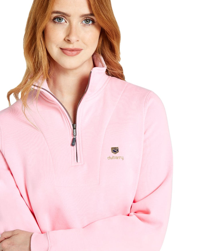 Pink coloured Dubarry Womens Castlemartyr Quarter Zip Sweatshirt on white background #colour_pink