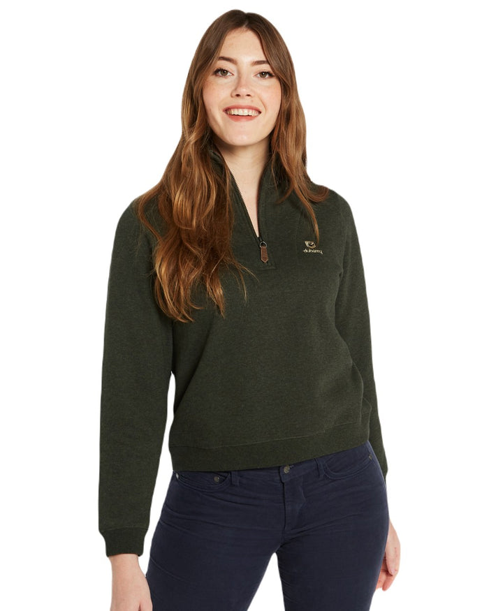 Olive Coloured Dubarry Womens Castlemartyr Quarter Zip Sweatshirt On A White Background #colour_olive