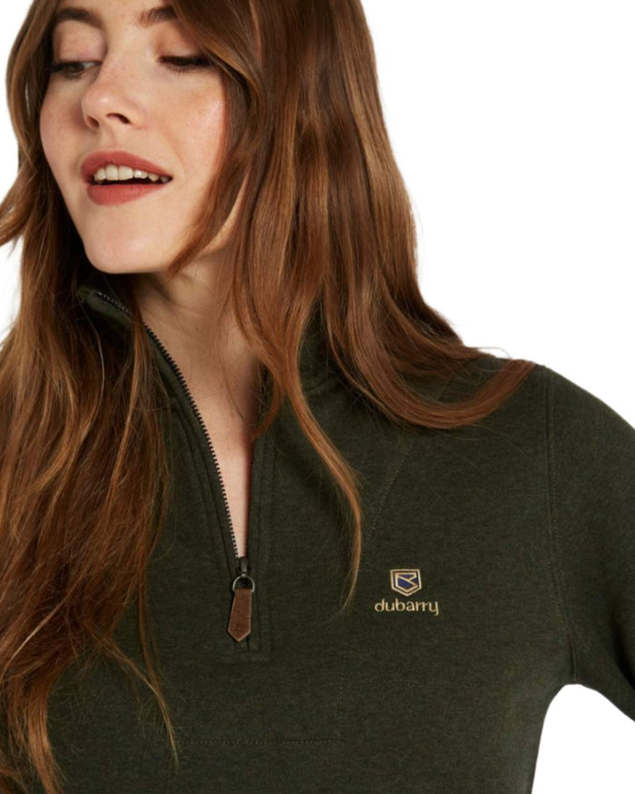 Olive Coloured Dubarry Womens Castlemartyr Quarter Zip Sweatshirt On A White Background #colour_olive