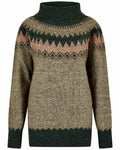 Olive Multi Coloured Dubarry Womens Devlin Fair Isle Pattern Sweater on white background #colour_olive-multi