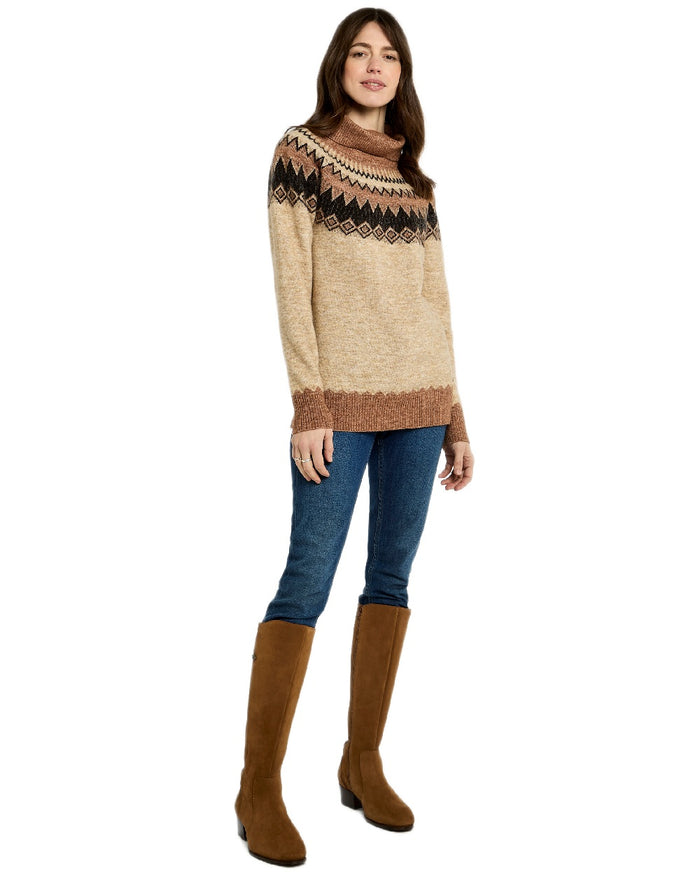 Oat Multi Coloured Dubarry Womens Devlin Fair Isle Pattern Sweater on white background #colour_oat-multi