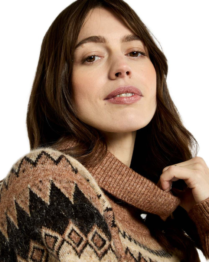 Oat Multi Coloured Dubarry Womens Devlin Fair Isle Pattern Sweater on white background #colour_oat-multi