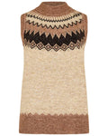Oat Multi Coloured Dubarry Womens Doyle Fair Isle Pattern Vest on white background #colour_oat-multi