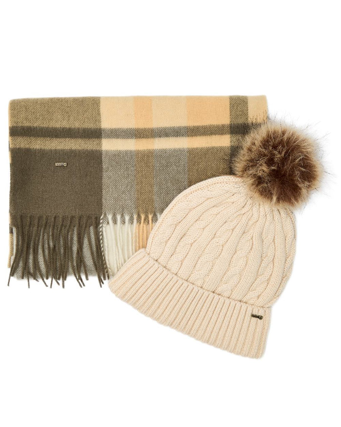 Dusky Green Coloured Dubarry Womens Foley Matching Hat And Scarf Gift Set on white background #colour_dusky-green