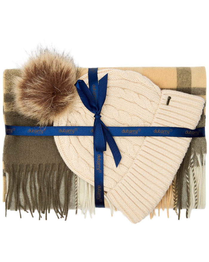 Dusky Green Coloured Dubarry Womens Foley Matching Hat And Scarf Gift Set on white background #colour_dusky-green